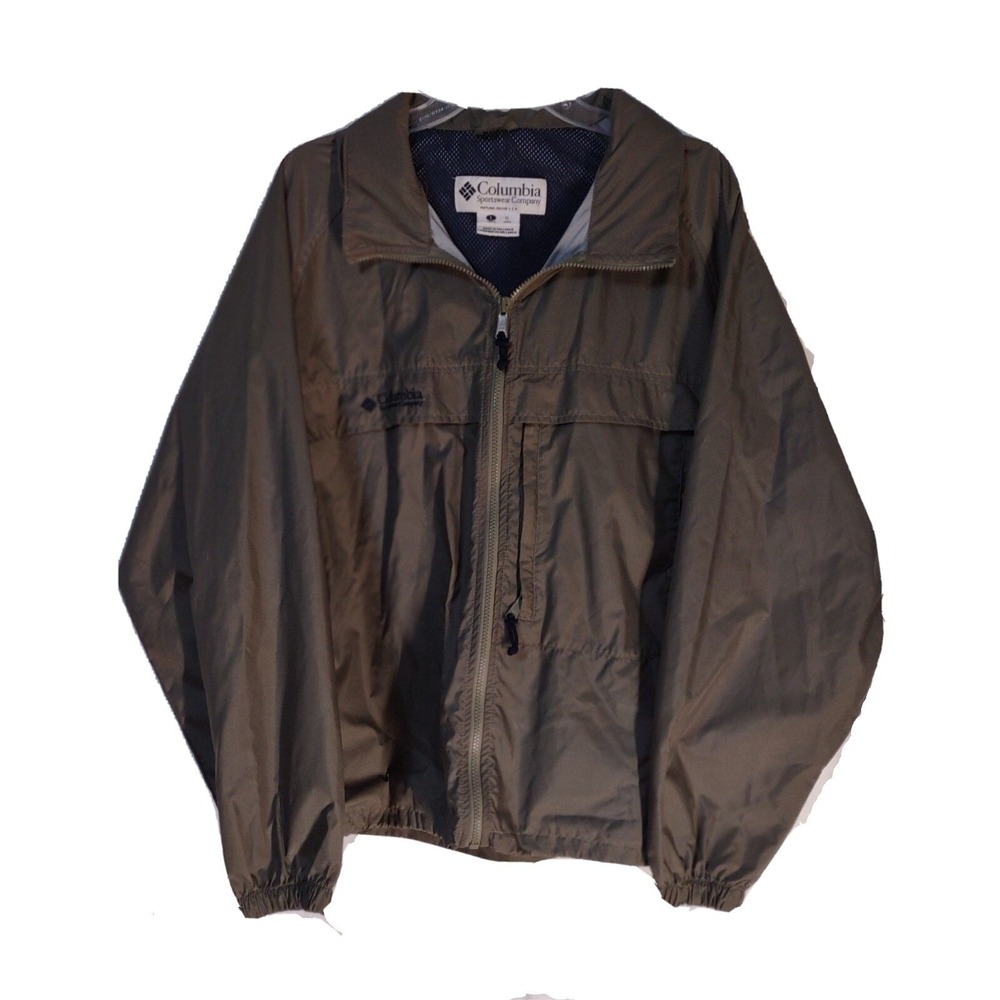 Jacket Columbia Men's L Packable Windbreaker Size Large Pockets Logo Hood Zip